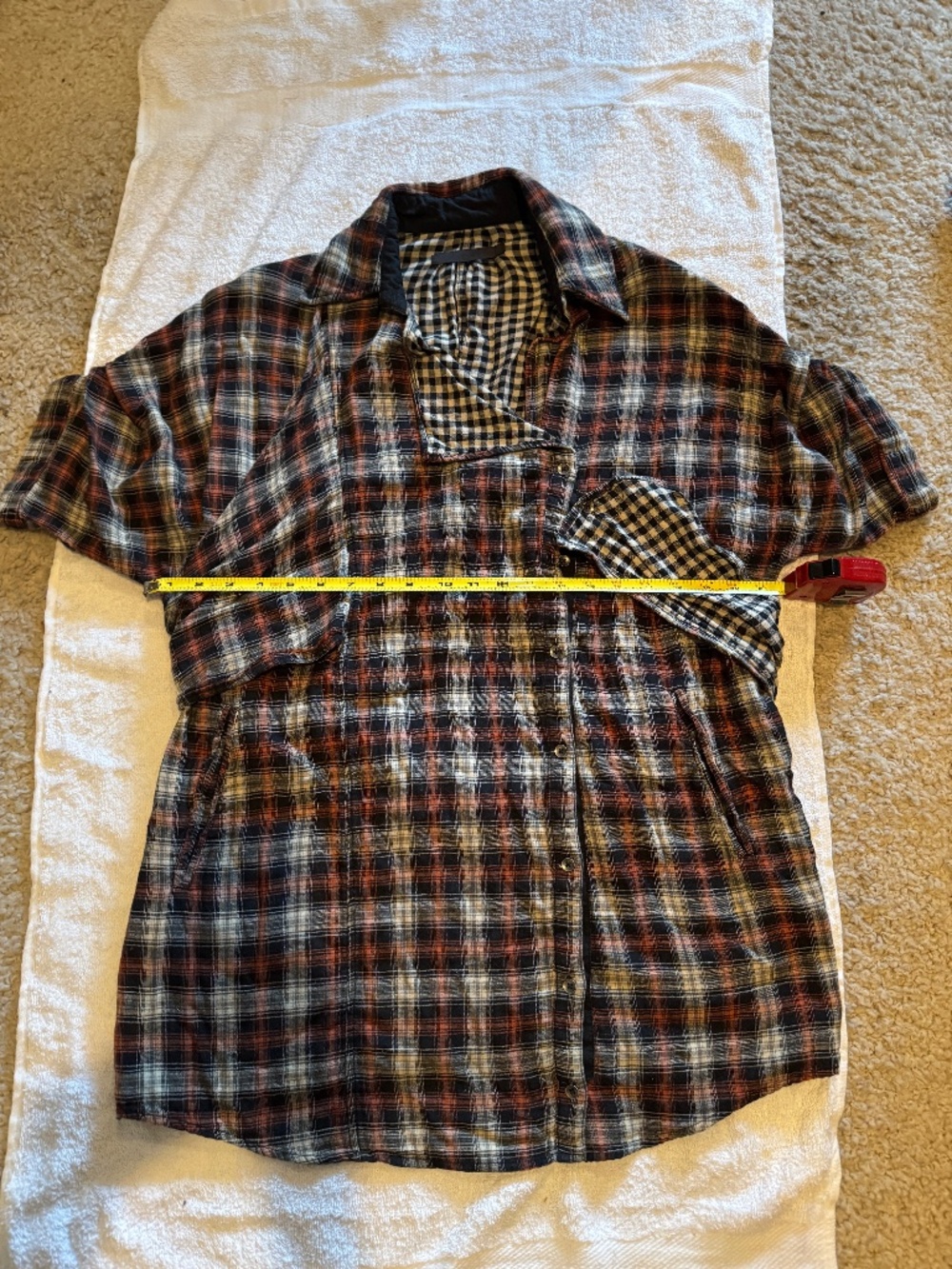 Nicholas K Orange, Cream and Black Plaid with Gingham Tunic - Sz Small - Picture 9 of 9